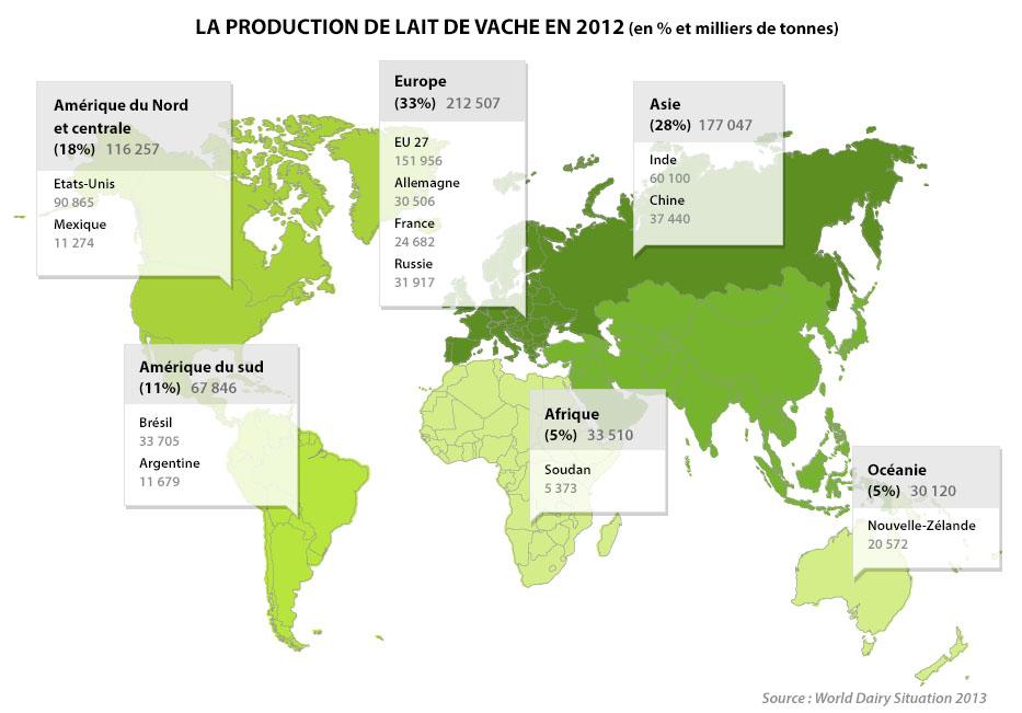 Atlas de la production de lait de vahce en 2012