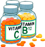 Dessin de pots de vitamine C et vitamines B12