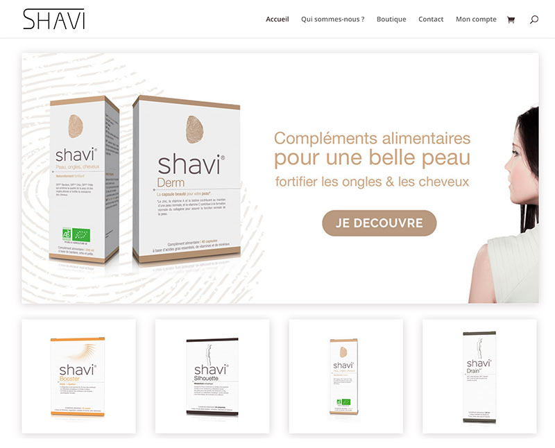 Capture d'écran du site Internet du Laboratoire Shavi qui vend en ligne des compléments alimentaires fabriqués en France