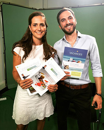 Portrait photographique de la journaliste TV Camille Bosshardt (Marseille) avec Julan Rochat, venu présenter le magazine L'Essentiel de l'alimentation positive sur la chaîne de télévision Provence Azur TV